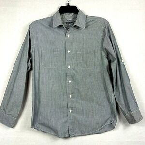 Spring + Mercer Long Sleeve Button Up Shirt Mens Size Medium Dark‎ Grey Striped